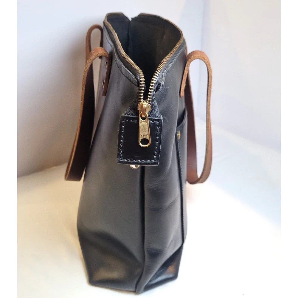 Lifetime Leather Co Black Tote Handmade USA Heritage Minimalist Work Bag